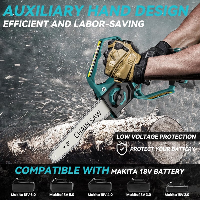 DEMIMA Mini Chainsaw for Makita 18V Battery, 8-Inch and 6-Inch 2-IN-1 Cordless Electric Chain saw with Brushless Motor and Auto-Oiler, 800W Hand Mini Chainsaw for Tree Pruning Wood Cutting(No Battery) - Image 3